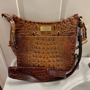 Brahmin Tan Croc-Embossed Crossbody Bag